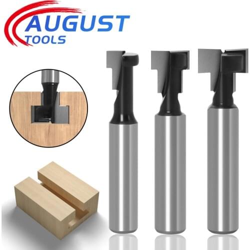 AUGT 1/4" 6mm 8mm Shank T-Slot Wood Cutter Woodworking Router Bit Set Hex Bolt Key Hole Bits T Slotting Milling Cutter