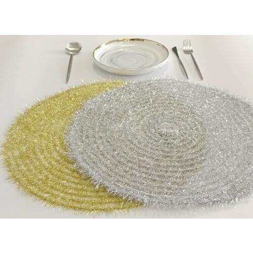PP Wire Woven Placemat Childrens Table Round Oval Kitchen Dinner Handmade Pad Dropshipping Christmas shinning Fringe
