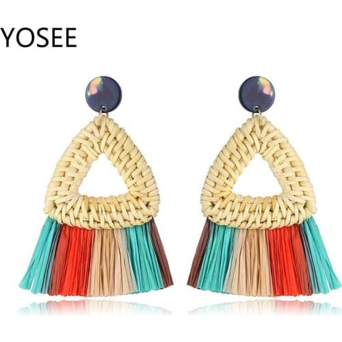 YOSEE Multiple 2019 Korea Handmade Bamboo Braid Pendent Drop Earrings New Fashion Rattan Vine Knit Long Earrings For Women Girl