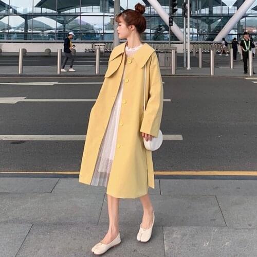 Temperament Windbreaker Coat Mid-Length Women Clothing 2021 Spring Autumn New Korean Fashion Lapel Loose All-Match Trench Coats