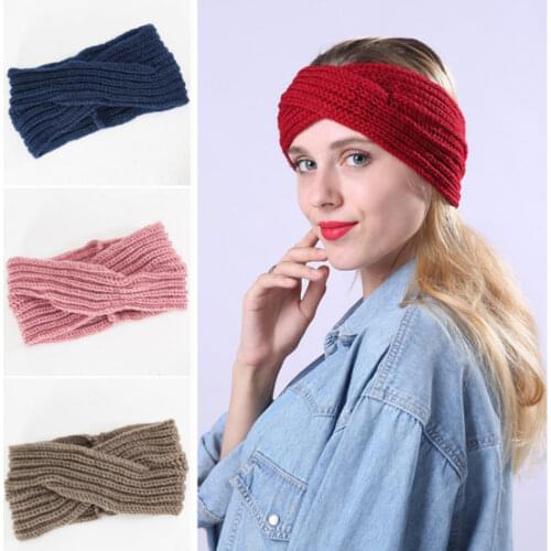 Women Knitted cross warm headband Headwear headwrap Sports turban H007