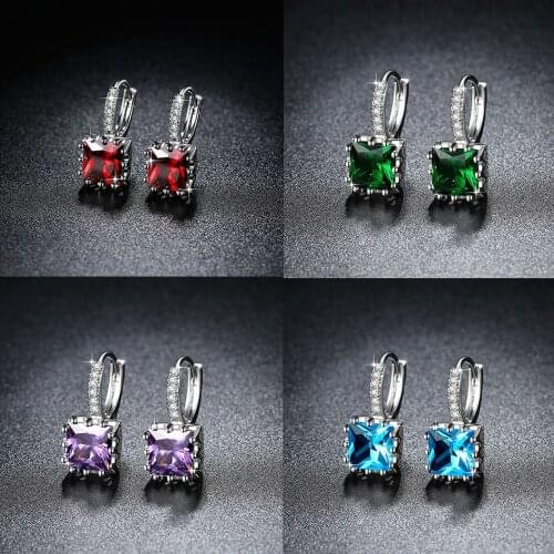 Womens Fashion Earrings Exquisite Square CZ Pendant Earrings 5 Color Zircon Earrings Female Personality Wild Jewelry