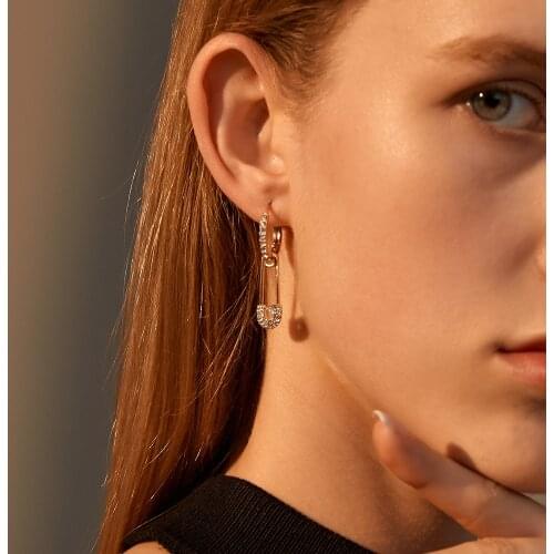 Safety Pin Studs Earrings For Women Gothic Fashion Gold Color White Crystal CZ Earrings Female Korean Jewelry Ear Cuff