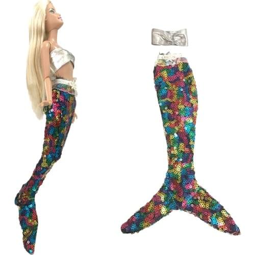 NK 1 Set Doll Mermaid Tail Dress Silver Top + Sequins Skirt Fashion Clothes handmade Dress For Barbie Doll Accessories 07B