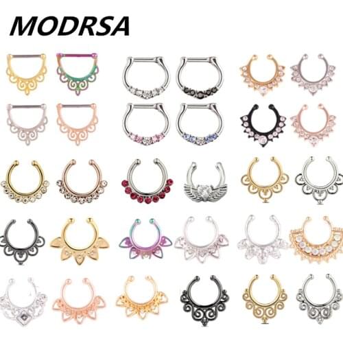 1PCS Boho Stainless Steel Zircon Nose Ring Clip On Fake Septum Piercing Hoop Ring Cartilage Piercing Nariz Fashion Body Jewelry