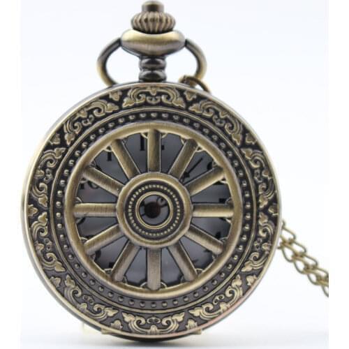 100pcs/lot Vingtage Bronze Wheel Quartz Pocket Watches with Chain New Arrival Fashion Pendant Gift Watch
