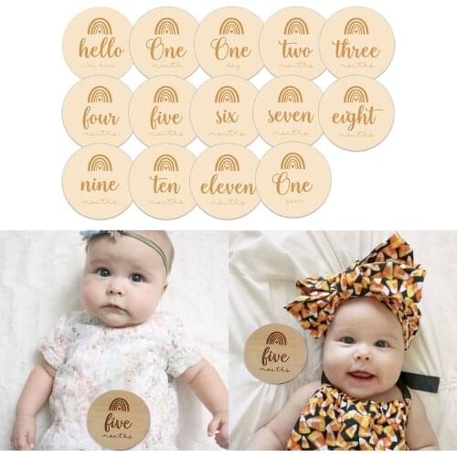 14 Pcs Newborn Milestone Blocks Wooden Commemorative Baby Birth Monthly Recording Cards Infant Photography Props Toy