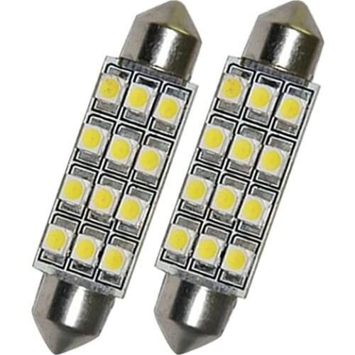 2 Pcs Car Dome Lights 12 3528-SMD LED Bulb Light Interior Festoon Lamp 42mm White Car Decorative Lamps