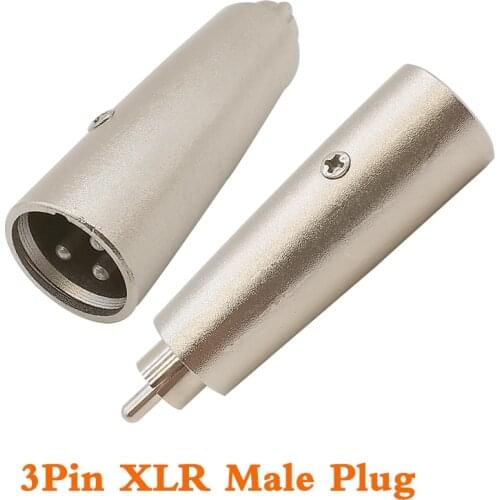 2Pcs/Lot Metal 3 Pin XLR Male Plug to RCA Male Plug Cable Connector Audio Jack Microphone Speaker Converter Adapter