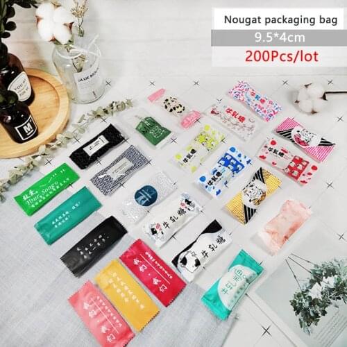 200pcs/lot Nougat Packaging Bag Chinese Decor Candy Bags Homemade Gift Cookies Peanut Candy Wrappers Colorful Plastic Pack Wrap