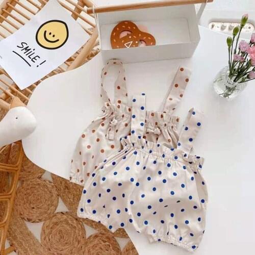 2021 Newborn Baby Girl Clothes Romper Bodys Jumpsuits Summer Toddler Boy Clothing Fashion Polka Dot Drawstring Overalls Infantil