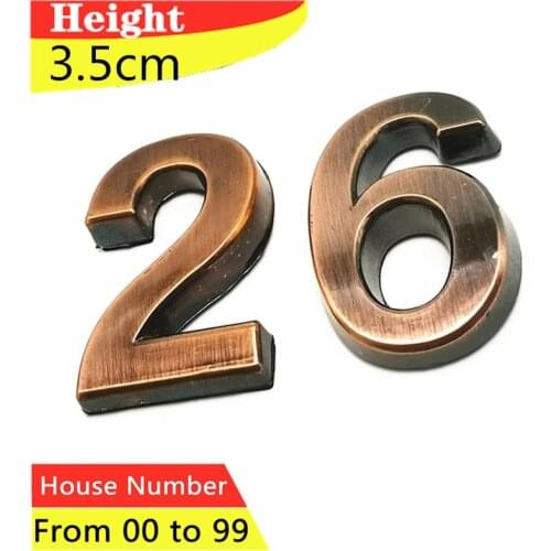 2pcs/Set 3.5cm 3D Bronze House Number Sticker Plaque Sign Plating 01 to 99 Plastic Tag Hotel Home Sticker Address Door Label