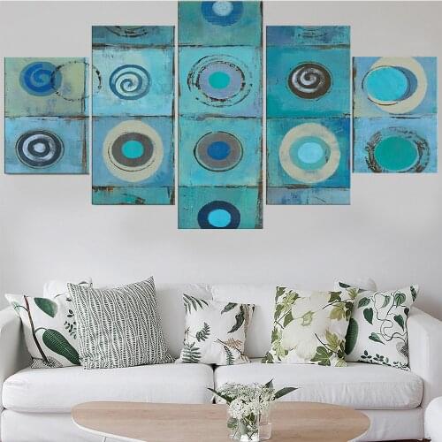 5 Pieces Canvas Wall Art Painting Blue Abstract Pictures Poster Modern Living Room Modular Framework Home For Decoration