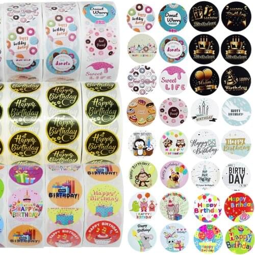 500pcs Happy Birthday Printed Gift Sticker Present Packaging Decor Labels Sealing Sticker Birthday Party Decoration Gifts Wrap
