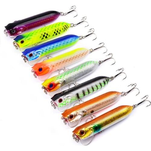 8PCS Sea Fishing Popper Minnow Frashwater Fish Bass lure hook baits 9cm/18g Free shipping