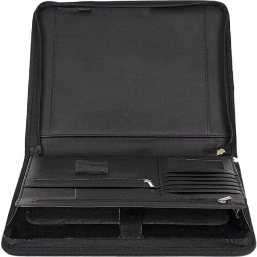AAY-Vegan Leather Folder Zippered Closure Portfolio for Business IPad/Table and Card Interview Resume Binder