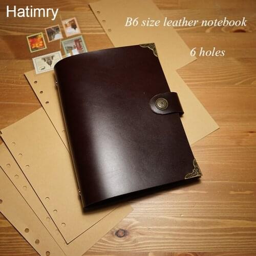 Hatimry Genuine leather jornal notebook B6 size sparil button kraft paper sketch books brown color notebooks school supplies