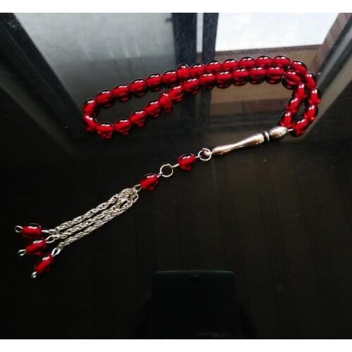 Free shipping imitaion Amber color 6mm* 8mm Beautiful Unique Islamic 33 Prayer Beads Tasbih Allah Prayer Rosary tesbih masbaha