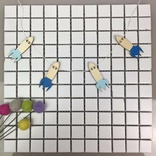 C 10pc/set rocket Woodchips Set Diy Wood Banner Wall Hanging For Kids Bedroom Wall Decor Bed Background party Decor