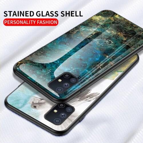 Marble Glass Case For Samsung Galaxy M31S M31 A11 A21s A31 A51 A71 4G Note 20 Ultra Note20 Shockproof Cover Soft Bumper Coque