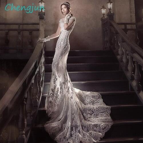 Chengjun New Arrivals Scoop Lace Beaed Luxury Mermaid Detachable Wedding Dress