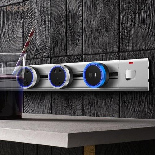 KXN Electric Wall-Mounted Power Track Socket P1 Series Surface Kitchen Sockets with LED Adapers/Plugs for Home Hotel Office