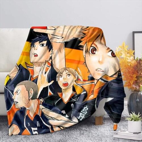 Japanese Anime Haikyuu Karasuno Printed Fleece Blankets for Boys Girls Kids Gift Couch Bed Blanket Soft Thin Quilt