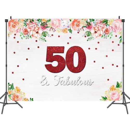 Happy 50th Birthday Beautiful Flowers Fabulous Backdrops Photo Background House Decorations for Mom Photography Props
