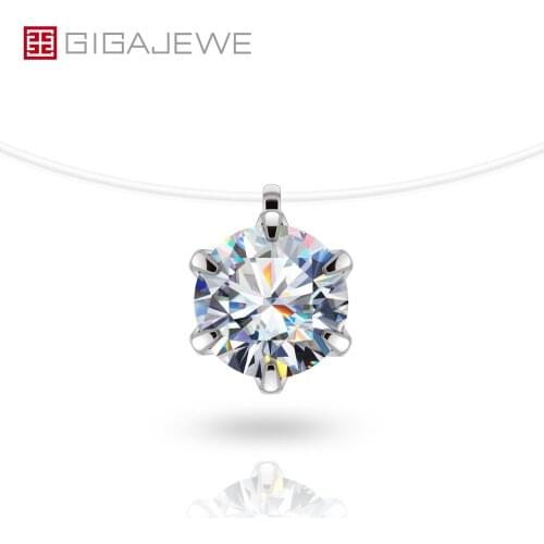 GIGAJEWE 2.0ct 8.0mm VVS1 EF Color Round Cut Moissanite Fish Line Necklace Invisible Necklace 925 Silver Women Girl Gift