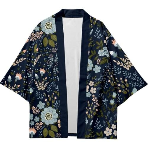 Japanese Floral Print Men Fashion Cardigan Harajuku Kimono Summer Loose Shirt Tops Casual Man Beach Kimono Casual Yukata Robe