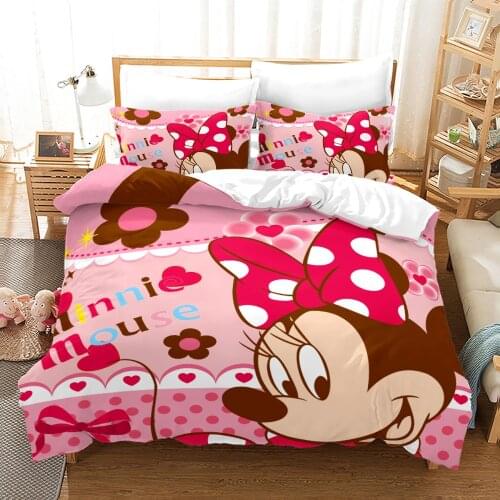 Home Spin Disney Mickey Minnie Bedding Set Kids Couple Cartoon Down Quilt Cover Pillowcase Orange White Bedroom Decoration