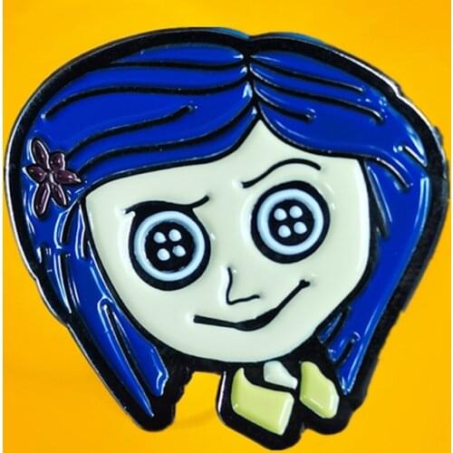 Coraline button-eyed Henry Selick Neil Gaiman the Secret Door Cartoon Enamel Brooch Pin American dark fantasy horror film badge