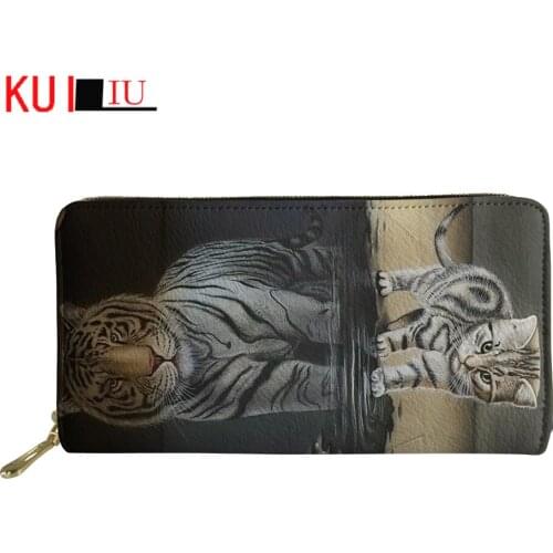 KUILIU Women Wallet Cat Reflection Tiger Ladies Long Purse Party Money Bag for Girls Printing Wallet Fashion PU Leather Wallet