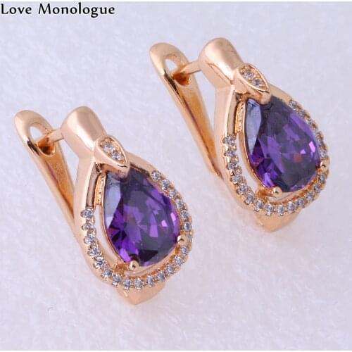 Love Monologue 5 Color Choose Classic Water Drop Cubic Zirconia Gold Color Stud Earrings For Womens Wedding Jewelry X0121