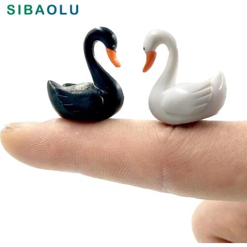 Mini Black White Swan home decor miniature fairy garden decoration accessories figurine animal model statue Desk ornament figure