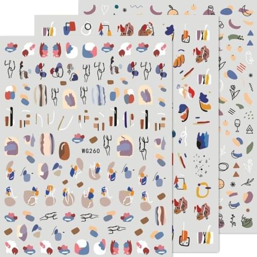 Newest WG 260 258 abstract weman design 3D nail art sticker decal stamping back gule DIY nail decoration tools