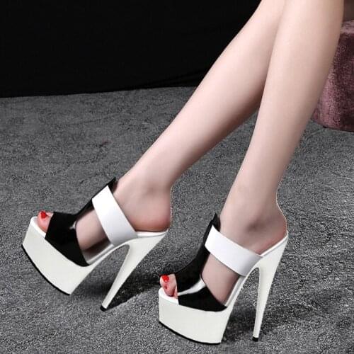 New summer 2016 han edition of star with ultra-high with cool slippers. 15 cm color matching belt junction stiletto Women shoes