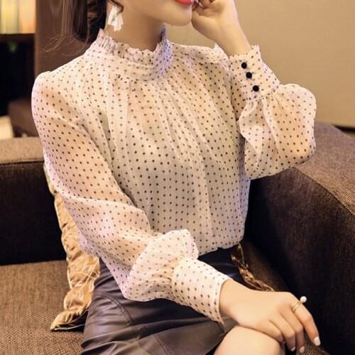 New Arrived Spring Blouse Women Long Sleeve Autumn Shirt Female Fashion Polka Dot Chiffon Blouse Office Lady Shirt Clothing Full