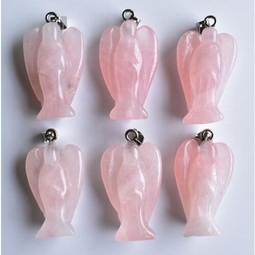 Wholesale 6pcs/lot 2020 fashion natural stone pink color angel pendants charms for necklace making jewelry free shipping