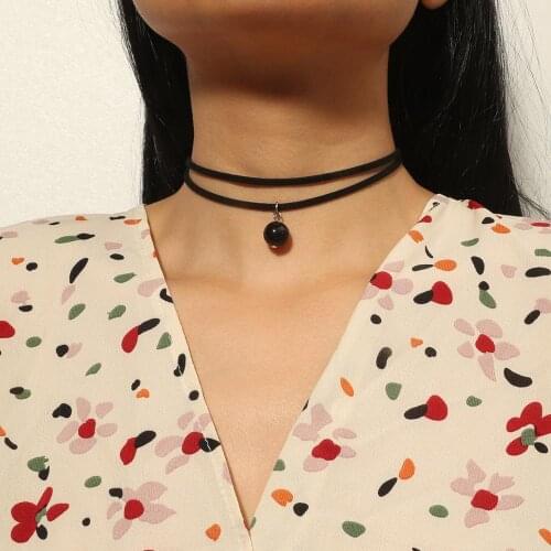 Handmade Boutique Velvet Black Beads Pendant Choker Necklace for Women Girls Fashion Collar Statement Necklace Jewelry