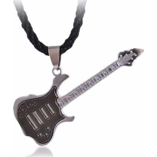 Stainless Steel Plating Rock Guitar Necklace Copper Titanium Stainless Steel Music Guitar Pendant Necklace for Men Jewelry