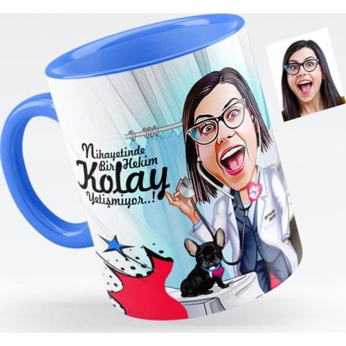 Personalized Women 'S Veterinarian Caricature Of Blue Mug cup-1