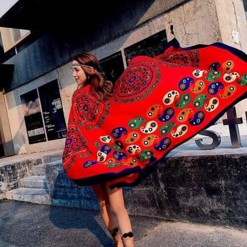 Beach Vacation Sunscreen Shawl Women Silk Scarf Bohemian Ethnic Beach Towel Oversized Tulle Dual-Use Scarf Large Winter Шарф