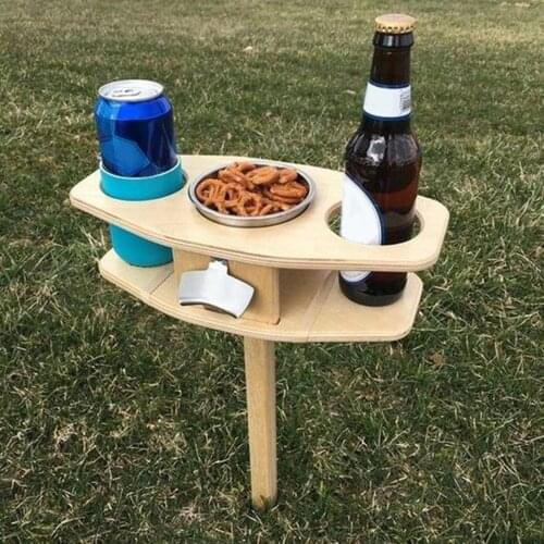 Portable Outdoor Wood Wine Table Lawn Party Wine Glass Bottles Rack Holders