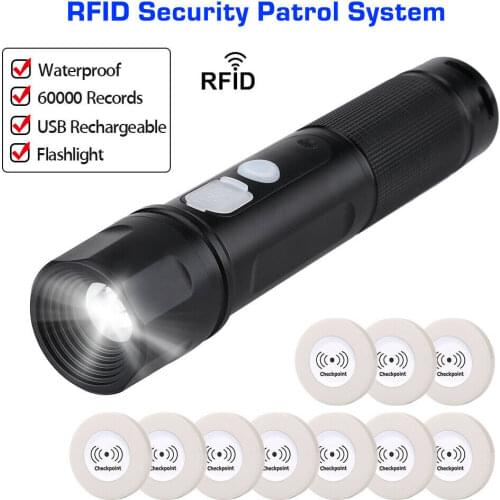 Anti-broken Guard Tour System Wand Rfid Security Patrolling System With Flashlight Patrol Recorder + 10pcs RFID Checkpoint