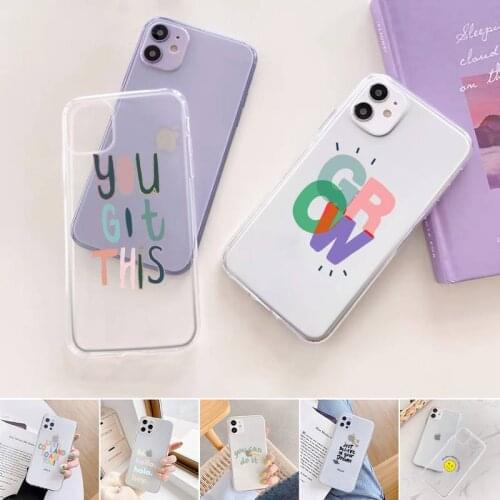 Smile face text sunshine Phone Case Transparent for iPhone 11 12 6 7 8 Pro X XS Max XR Plus Silicone Soft TPU Clear mobile bags