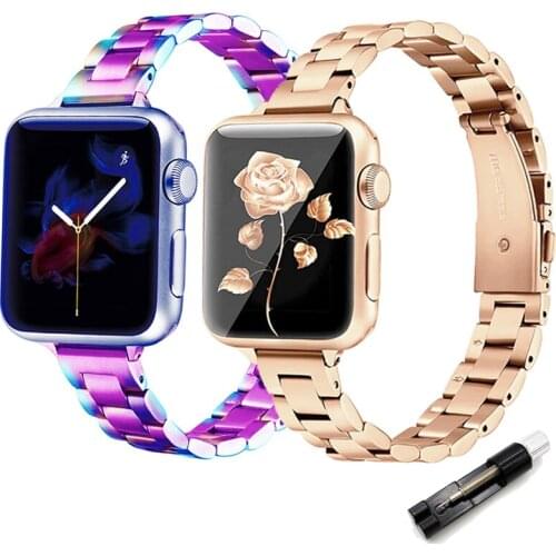 Strap for apple watch band 6 se 40mm 44mm Stainless Steel Bracelet for iwatch series 5 4 3 38mm 42mm women Girls Wristband