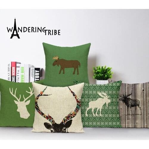 Christmas Elk Printing Pillow Case Square Deer Sofa Bed Flax Pillow Cover moose Cushion Covers scandinavian Decoration sofa