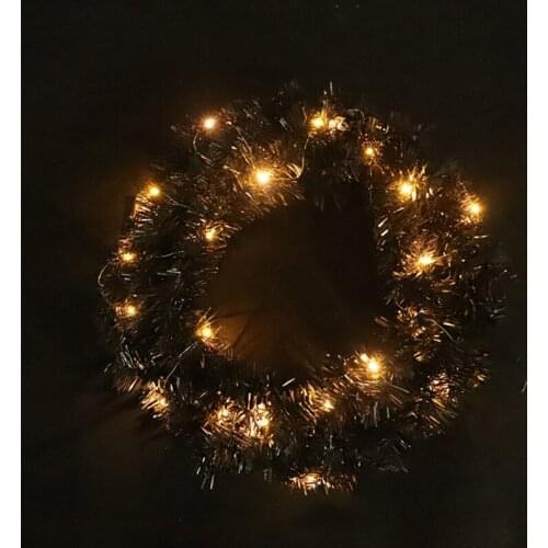 12\"/16‘’ Christmas Halloween Black Tinsel Artificial Flower Wreath for Home Door D0AD