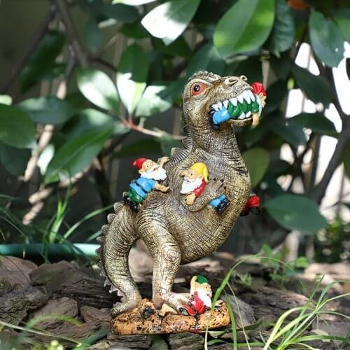 Garden Resin Dinosaur Eating Statues Outdoor Decor Garden Ornament Home Sculpture Decor Yard Animal Decoration Accessories